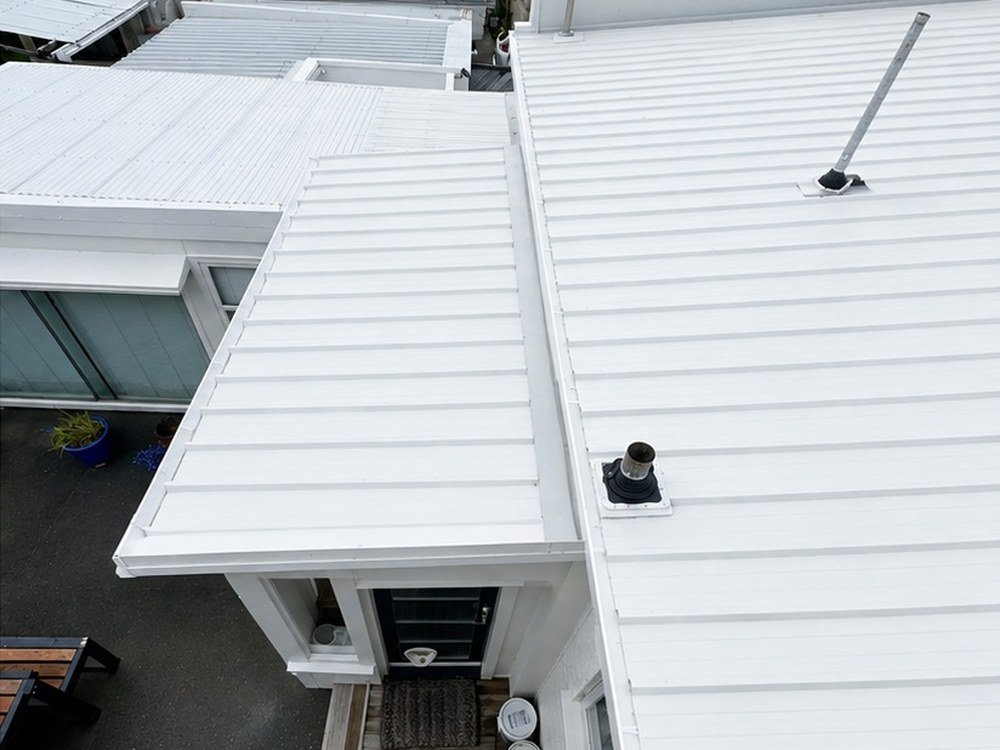 Corrugated roof after recoating in fresh white, Wellington