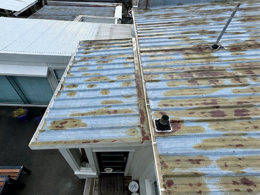 Rusted corrugated roof before recoating, Wellington