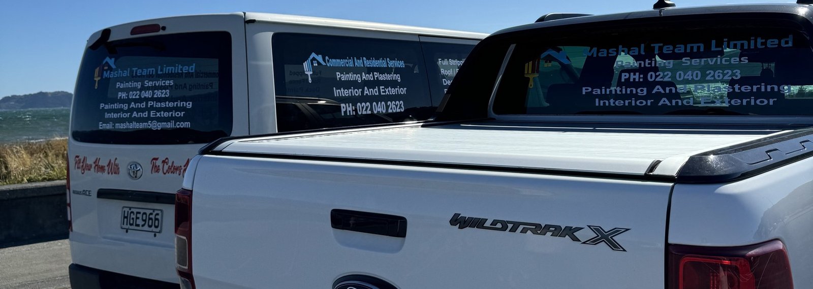 Mashal Team branded work vehicles in Wellington